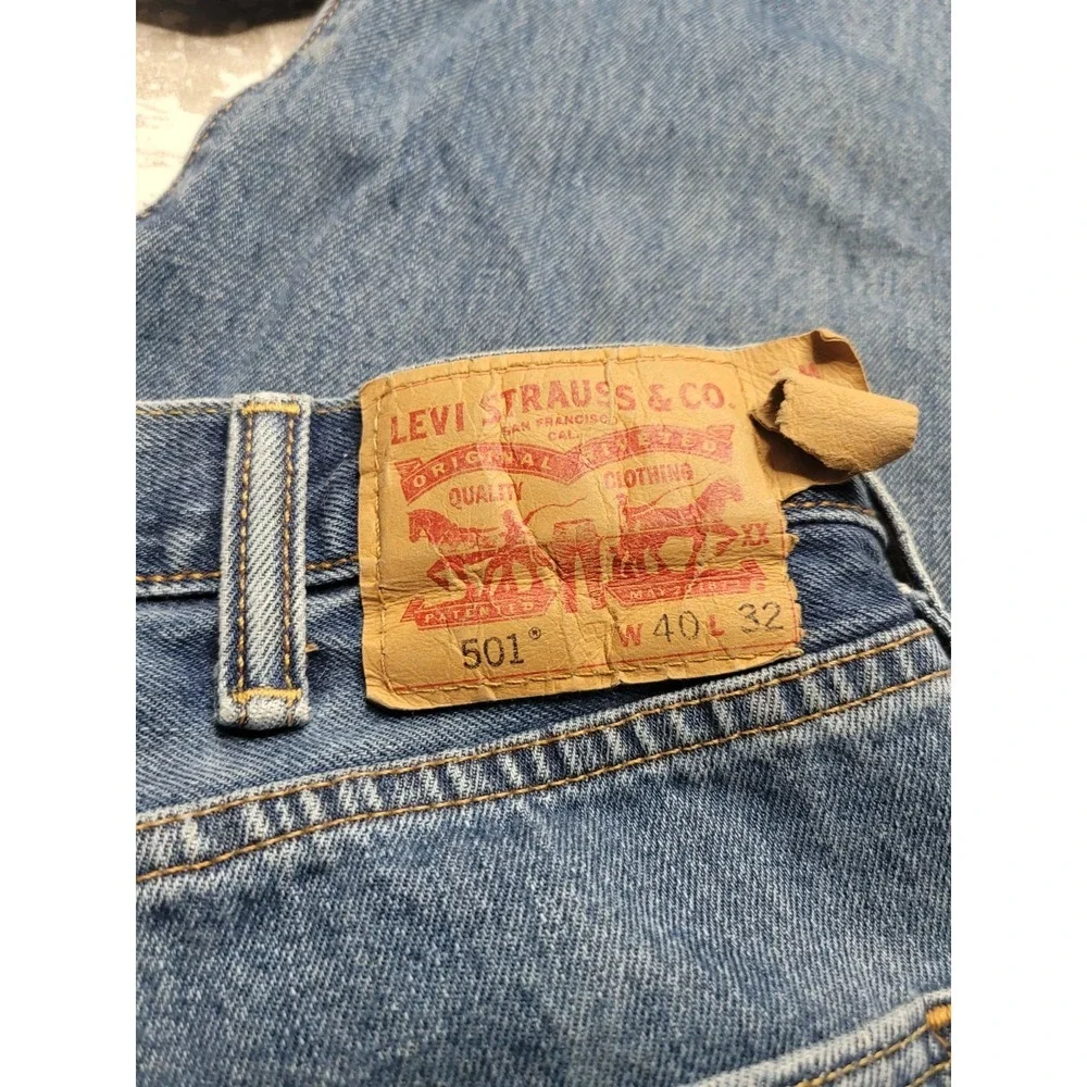 Levis 501 Jeans Mens 40x32 Blue Button Fly Denim Pants Straight Classic Workwear